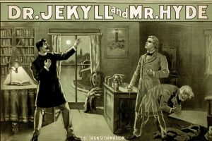 Um cartaz para “O Estranho Caso do Dr.Jekyll e o Sr.Hyde” (O Médico e o Monstro), escrito por Robert Louis Stevenson depois de ver cenas durante um sonho (Wikimedia Commons)