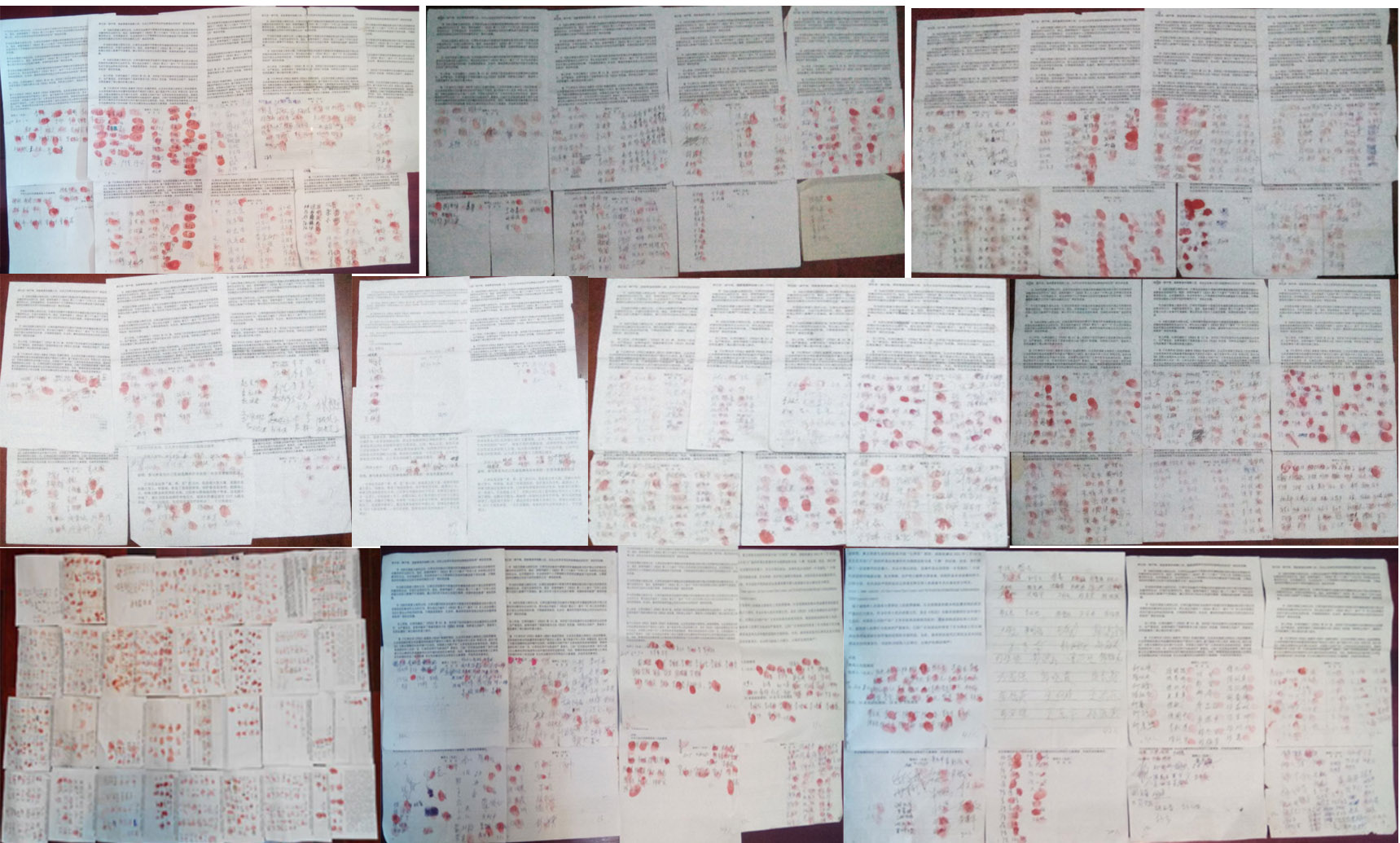 Mais de 3.000 moradores do condado de Jianli, na província de Hubei, assinaram seus nomes e registraram suas impressões digitais com tinta vermelha numa queixa criminal conjunta contra o ex-líder chinês Jiang Zemin, a partir de maio de 2016. (Minghui.org)