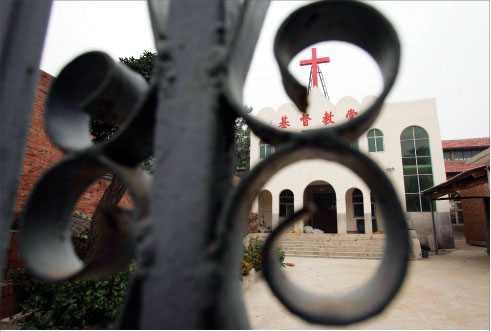 Uma igreja cristã na cidade de Yanshi, província de Henan, condado de Nanle, onde um pastor e 20 membros locais foram presos em 16-17 de novembro, segundo a China Aid (China Photos/Getty Images)