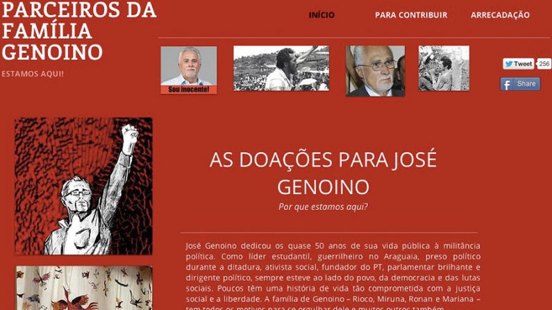 Família de Genoino põe no ar site para receber doações e pagar multa de R$ 667,5 mil (Internet)