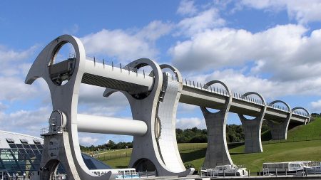 Falkirk Wheel, um elevador de barcos exemplo de arquitetura e funcionalidade