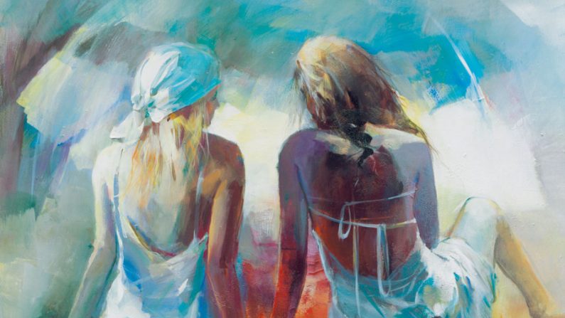 Duas garotas conversando no jardim - Obra do pintor Willem Haenraets (Divulgação)