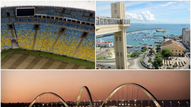 Maracanã, no Rio de Janeiro, Elevador Lacerda, em Salvador, e a Ponte JK, em Brasília, são alguns dos pontos que integrarão a ação (Portal da Copa/ME)