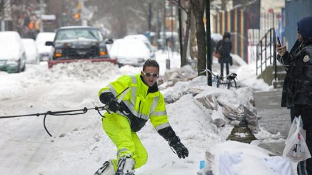 Surfando na neve nas ruas de Nova York