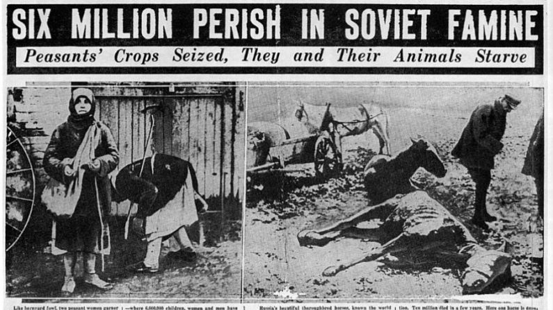 Em 1932, o ditador comunista Josef Stalin invadiu a Ucrânia, arrasando com o país e provocando uma fome generalizada. Calcula-se que sete milhões de ucranianos foram então massacrados pelos russos por meio do sangue, do fogo e da fome (Reprodução)   