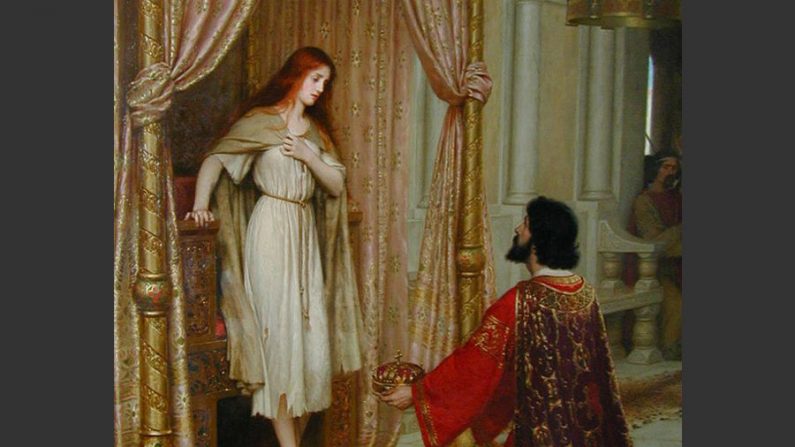 DOAÇÃO: Sob o código do cavalheirismo e do amor cortês, a vida de um homem significava servir aos outros e entregar-se à própria esposa. ‘O Rei e a Donzela Mendiga', de Edmund Blair Leighton (1852-1922), óleo sobre tela, coleção de Fred e Ross Sherry (Artrenewal.org)