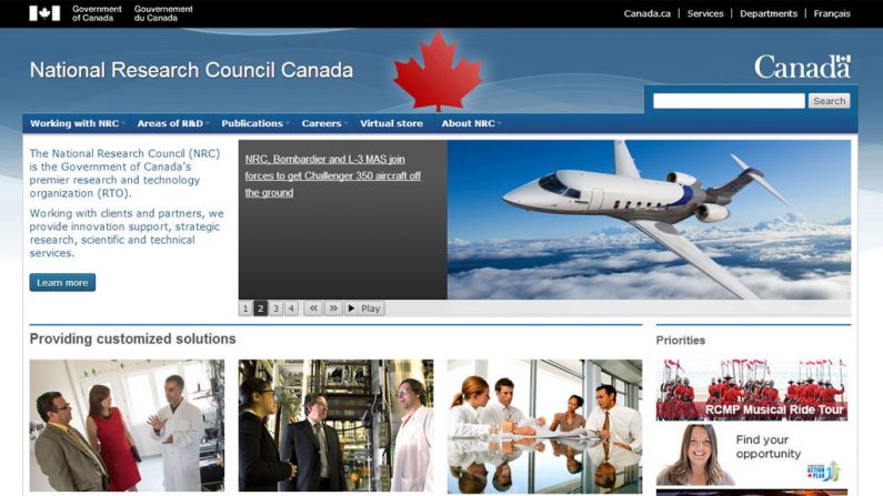 O website do Conselho de Pesquisa Nacional do Canadá (www.nrc-cnrc.gc.ca)