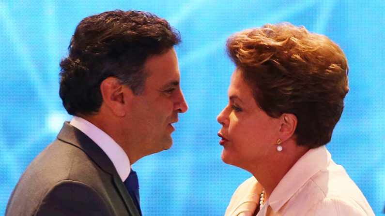 Senador Aécio Neves e a presidente Dilma Rousseff (Band / Divulgação)