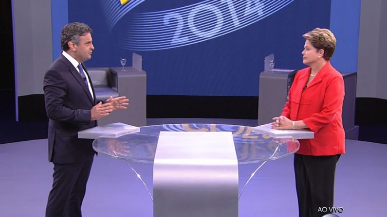 Aécio Neves e Dilma Rousseff no último debate da eleições 2014 na Rede Globo (Reprodução)