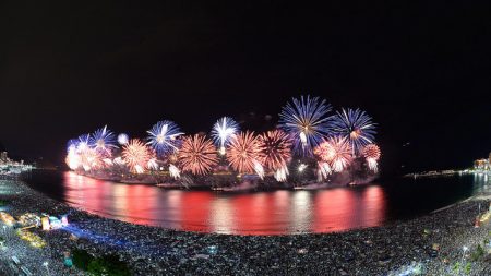 Réveillon do Rio tem espetáculo de luzes e cores no céu de Copacabana