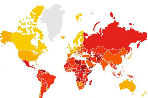 Índice de Corrupção 2017: maioria dos países latino-americanos e do mundo são tingidos de vermelho (Transparência)