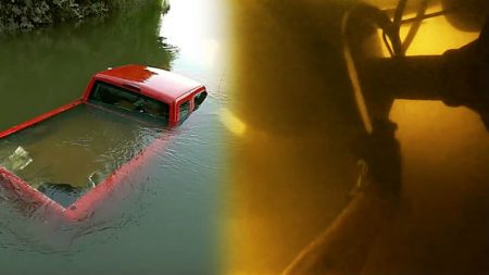 Caçador de tesouros encontra picape submersa no fundo de rio