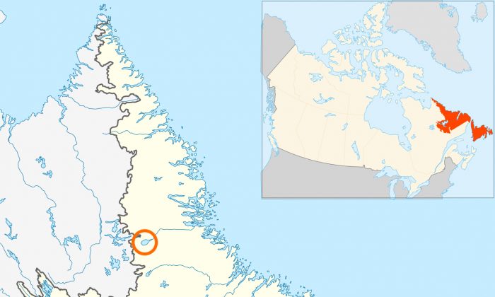 Mapa, de Labrador, Canada. O círculo representa o local onde o Lago Mistastin está localizado (Hanhil / Wikimedia Commons [CC BY-SA 3.0 (ept.ms/2Bw5evC)])