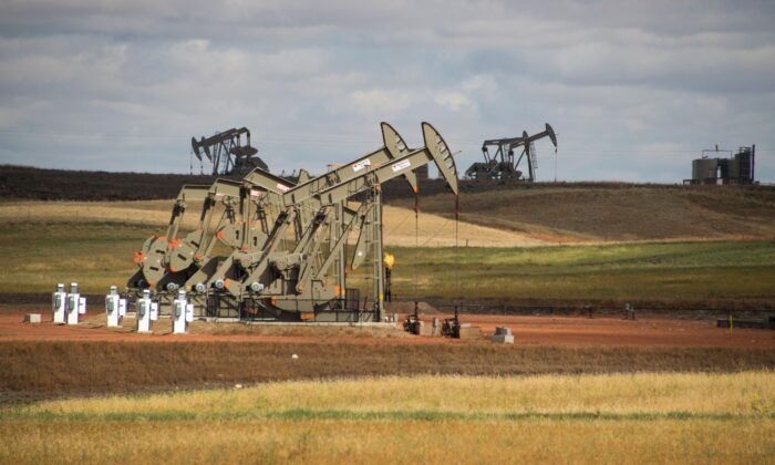 Macacos de bomba na formação de xisto de Bakken, perto de Williston, N.D., em 6 de setembro de 2016 (Robyn Beck / AFP via Getty Images)