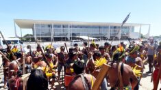 Indígenas aglomerados se manifestam em Brasília e criticam votação no STF