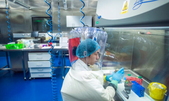 Um trabalhador é visto dentro do laboratório P4 em Wuhan, província de Hubei, China, em 23 de fevereiro de 2017 (Johannes Eisele / AFP via Getty Images)