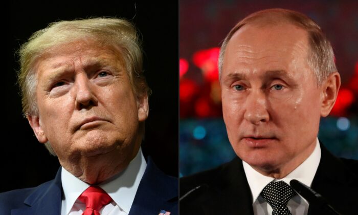 O ex-presidente Donald Trump (E) e o presidente russo Vladimir Putin (D) em uma foto de arquivo (Jim Watson e Emmanuel Dunand/AFP via Getty Images)