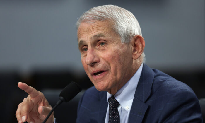 Dr. Anthony Fauci, diretor do Instituto Nacional de Alergia e Doenças Infecciosas, fala em Washington em 11 de maio de 2022 (Alex Wong/Getty Images)