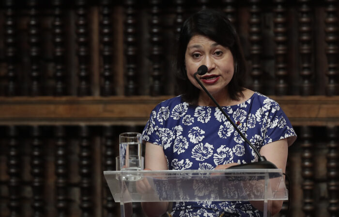 Chanceler peruana Ana Cecilia Gervasi presta declarações à imprensa, em Lima, Peru (EFE/Bienvenido Velasco)