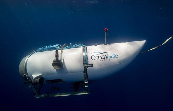 Foto cedida pela Ocean Gate que mostra o exterior de um submarino turístico, com capacidade para cinco pessoas, operado pela referida empresa (EFE/Ocean Gate)