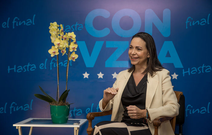 A oposicionista venezuelana María Corina Machado concede entrevista à EFE em 8 de novembro de 2023, em Caracas, Venezuela (EFE/Miguel Gutiérrez)