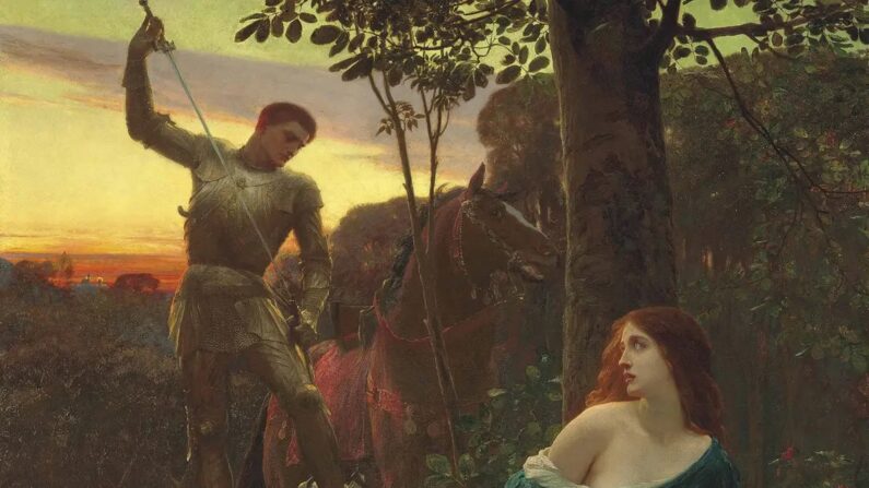 Um detalhe de “Chivalry”, 1885, de Frank Bernard Dicksee. Óleo sobre tela. Coleção privada. (Domínio público)
