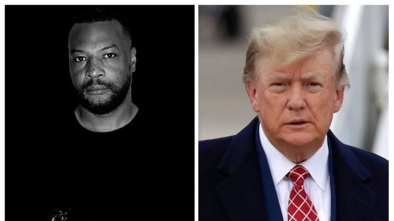 Mark Fisher, cofundador do Black Lives Matter Rhode Island (à esquerda), e o ex-presidente Donald Trump (à direita). (Mark Fisher/Jeff J. Mitchell/Getty Images)