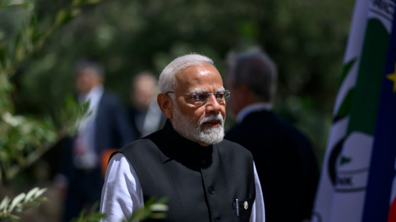 Narendra Modi chega a Borgo Egnazia no segundo dia da 50ª cúpula do G7, em 14 de junho de 2024, em Fasano, Itália (Foto de Antonio Masiello/Getty Images)