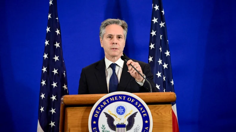 O secretário de Estado, Antony Blinken, fala durante entrevista coletiva no Rio de Janeiro em 22 de fevereiro de 2024. (Pablo Porciuncula/AFP via Getty Images)
