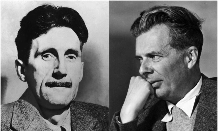 Em “Amusing Ourselves to Death”, o autor Neil Postman disse que, no mundo moderno, as pessoas eram mais oprimidas pelo seu vício em diversão, como refletido em “Admirável Mundo Novo”, de Aldous Huxley (dir.), e não pelo Estado, como retratado. em “1984” de George Orwell (esq.). (Arquivo Hulton/Imagens Getty)