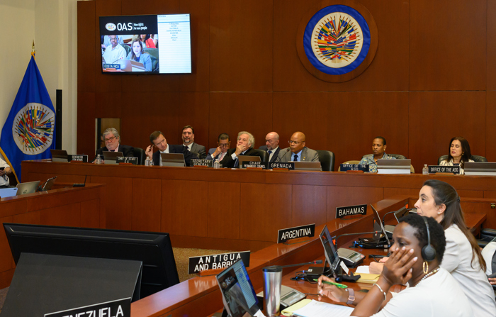 Fotografia fornecida pela Organização dos Estados Americanos da reunião do Conselho Permanente na sexta-feira em Washington, Estados Unidos (EFE/ Juan Manuel Herrera/Organização dos Estados Americanos)