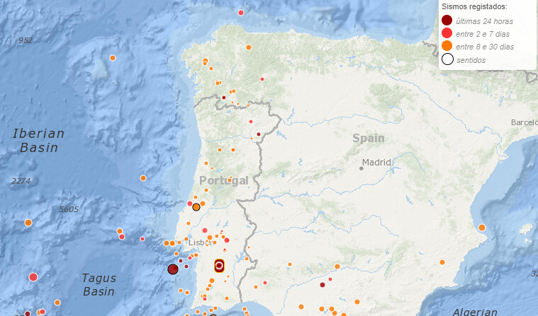 Registro dos abalos sísmicos no mar ao largo da costa de Setúbal, no sul de Portugal  (Imagem:  Instituto Português do Mar e da Atmosfera - IPMA)