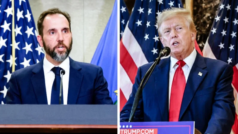 (À esquerda) O advogado especial Jack Smith em Washington, em 1º de agosto de 2023. (À direita) Ex-presidente Donald Trump na cidade de Nova Iorque em 31 de maio de 2024 (Michael M. Santiago/Getty Images, Alex Wong/Getty Images)
