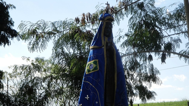 magem de Nossa Senhora Aparecida na primeira entrada de Sertãozinho.O nome da santa está diretamente ligado ao início da cidade. O primeiro nome de Sertãozinho foi Arraial de Nossa Senhora Aparecida de Sertãozinho. Sua imagem aparece na bandeira e no brasão do município  (Foto: 	MARCO AURÉLIO ESPARZ)