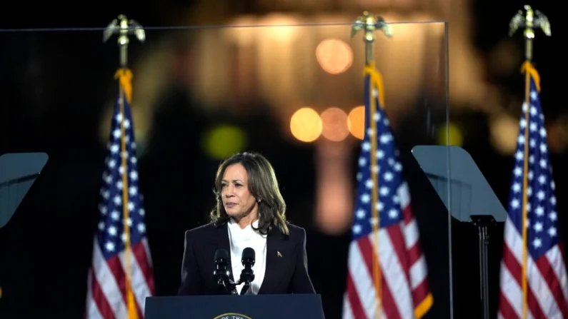 A vice-presidente democrata indicada à presidência, Kamala Harris, fala durante um comício de campanha no Ellipse em Washington em 29 de outubro de 2024 (Kent Nishimura/Getty Images)