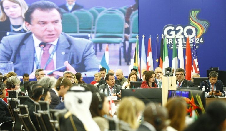 Os ministros do Trabalho e Emprego do G20 Brasil e países convidados divulgaram em 26 de julho a Declaração final do Grupo de Trabalho sobre Emprego, durante evento no Centro de Eventos do Ceará, em Fortaleza (CE) (Foto: Thiago Gaspar)