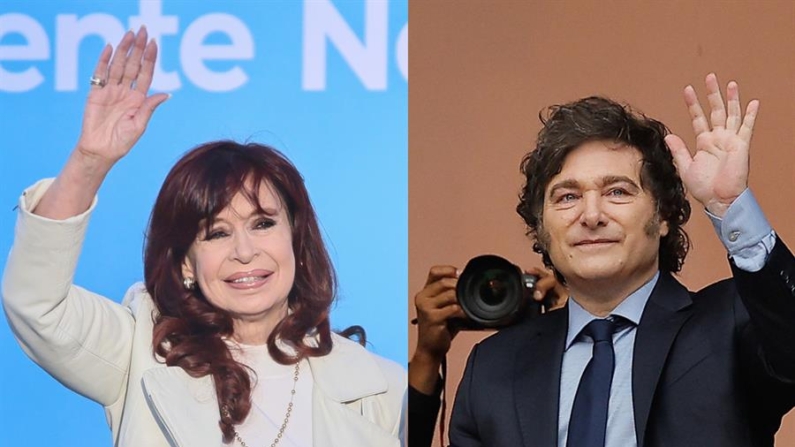 Combo de fotografias de arquivo mostrando a ex-presidente Cristina Kirchner (2007-2015) e o presidente da Argentina, Javier Milei (EFE/ARCHIVO)
