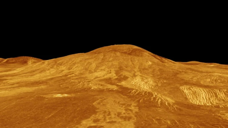 Um modelo 3D gerado por computador da superfície de Vênus mostra o vulcão Sif Mons, que está exibindo sinais de atividade contínua, nesta imagem sem data. (NASA/JPL/Folheto via Reuters)
