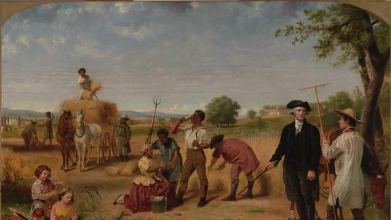 "Washington como fazendeiro em Mount Vernon" 1851, por Junius Brutus Stearns. Museu de Belas Artes da Virgínia. George Washington em Mount Vernon, no Potomac, onde passou algum tempo quando criança, trabalhou na agricultura e finalmente morreu (Three Lions/Getty Images)
