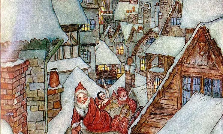 “The Night Before Christmas”, 1915, de Arthur Rackham para o famoso poema de Clement C. Moore. (Domínio público)


