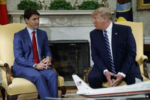 President Donald Trump meets with Canadian Prime Minister Justin Trudeau in the Oval Office of the White House on June 20, 2019. (AP Photo/Evan Vucci)