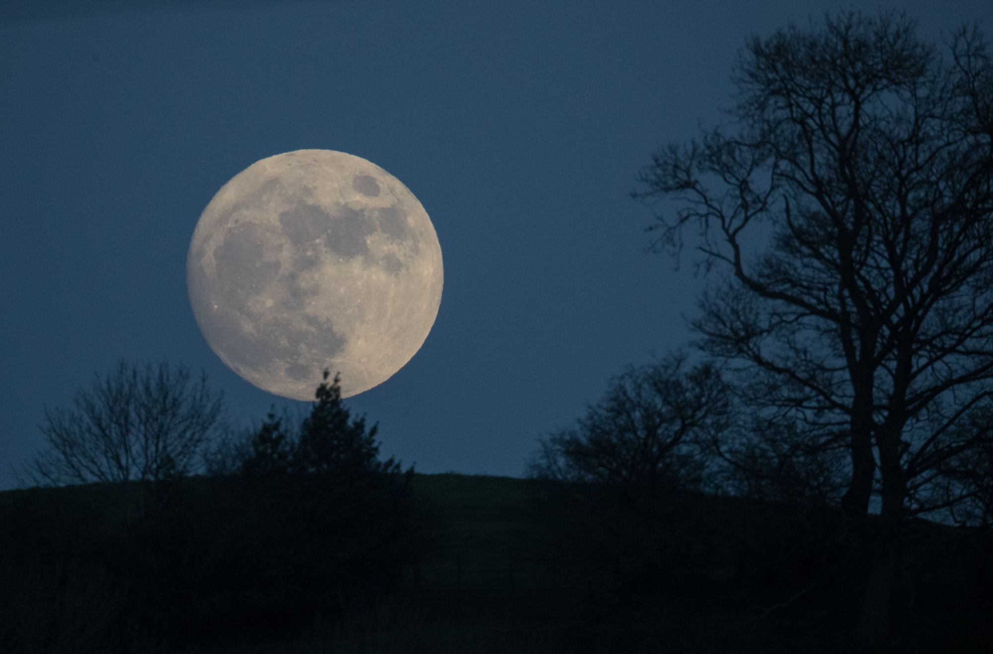 Uma lua de lobo nasce sobre Glastonbury Tor em Somerset, Inglaterra, em 11 de janeiro de 2017 (© Getty Images | Matt Cardy)