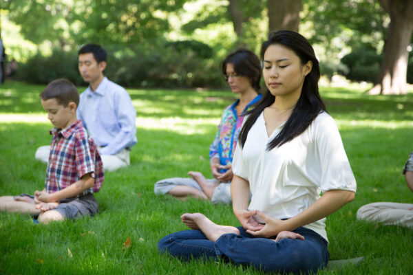 Praticantes do Falun Dafa meditam em um parque em Toronto em 2014 (JOFFERS951)