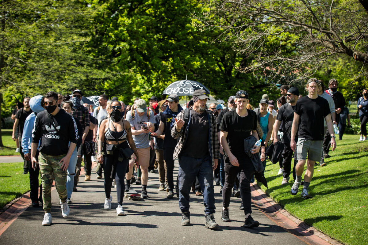 Protesters Rally Against COVID-19 Restrictions As Lockdown Continues In Melbourne