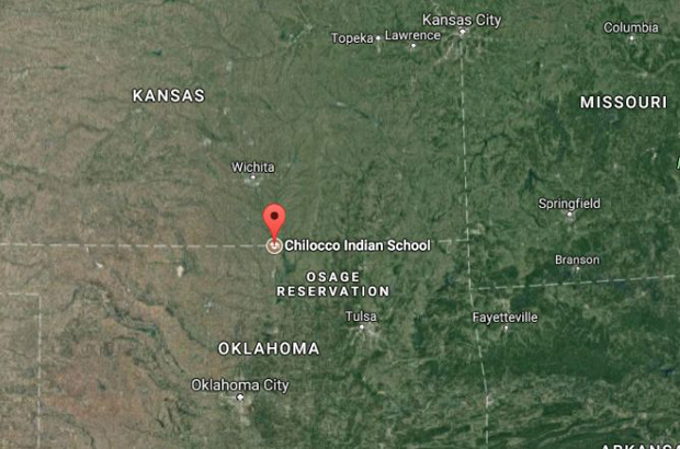 A Escola Indígena Chilocco em Oklahoma, perto da fronteira com o Kansas (Captura de tela via Google Maps)