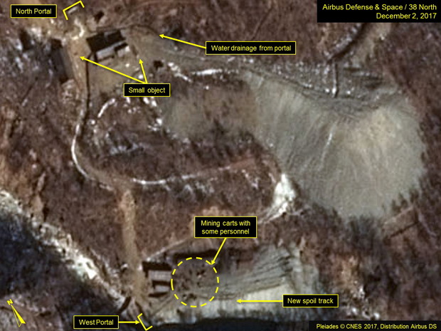 Coreia do Norte, nuclear, terremoto - O website ‘38 North’ disse o grande sinal de atividade é consistentemente observado em imagens de satélite. Imagem de 21 de novembro de 2017 (Airbus Defense & Space/38 North, Pleiades © CNES 2017, Distribution Airbus DS)