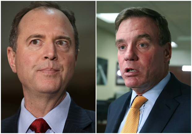 Estados Unidos, espionagem, vazamentos, FBI, Departamento de Justiça, memorando, Donald Trump - (esq.-dir.) O congressista Adam Schiff (D-Calif.) (Chip Somodevilla/Getty Images) e o senador Mark Warner (D-Va.) (Mark Wilson/Getty Images)